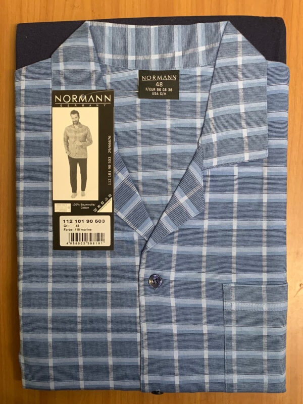 Heren pyjama doorknoop Normann 101 90503 - Blauw - 64/66