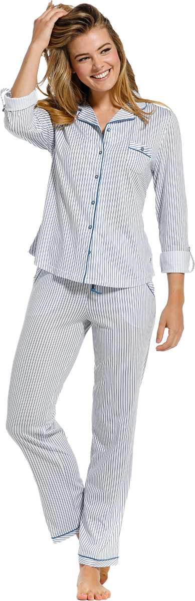 Dames pyjama doorknoop Pastunette De Luxe 25211-310-6 - Blauw - 50