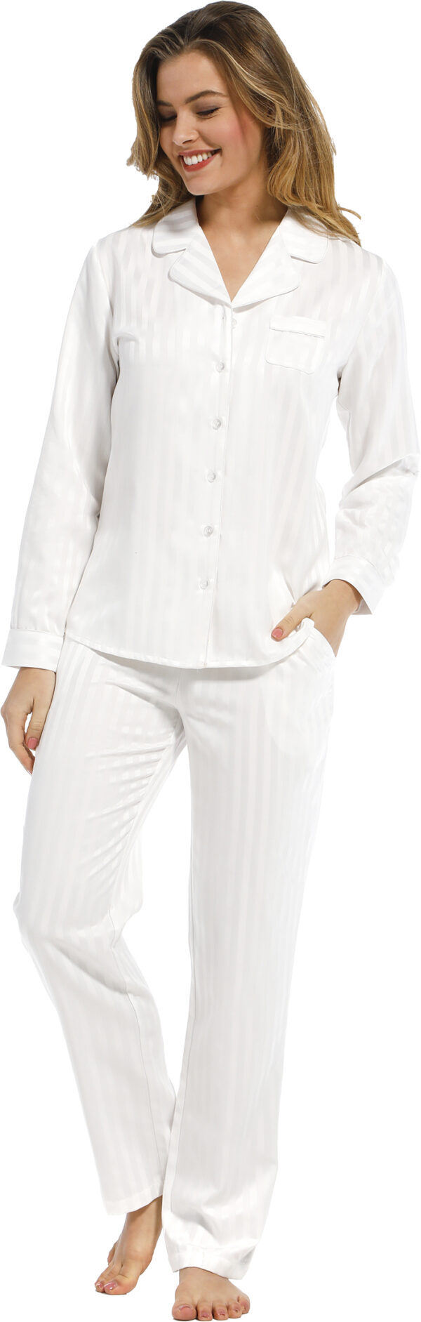 Dames pyjama satijn Pastunette De Luxe 25212-310-6 snow white - Wit - 46
