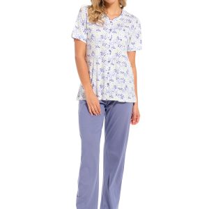 Pastunette dames pyjama doorknoop korte mouw 20241-126-6 - Blauw - 40
