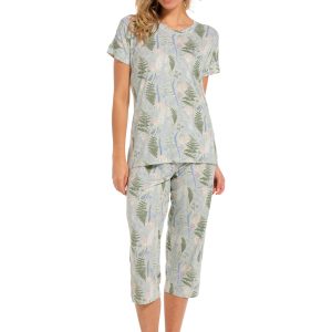 Pastunette dames pyjama bamboe capri 20241-146-2 - Groen - 46